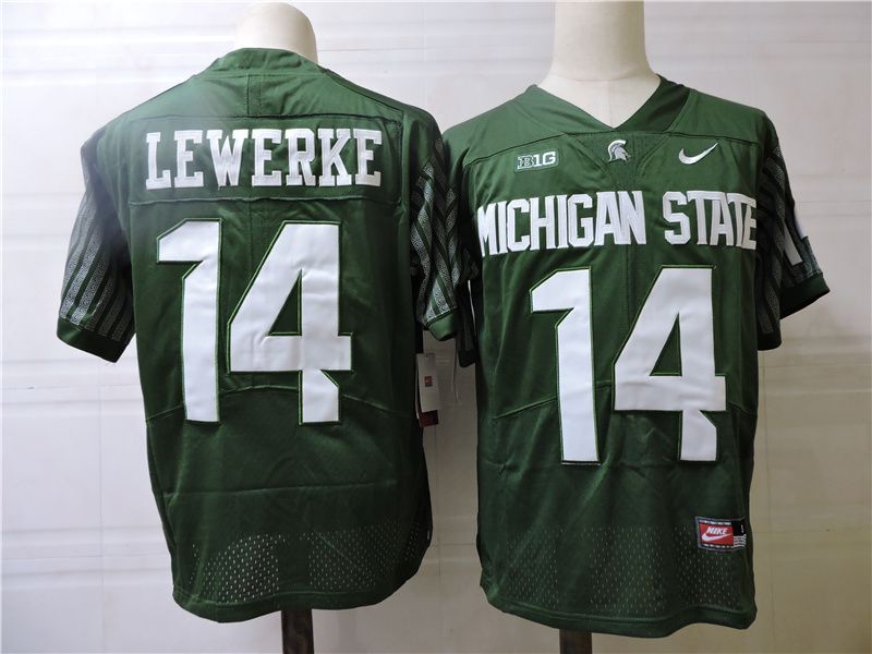 Men Michigan State Spartans #14 Lewerke Green Nike 2025 NCAA Jersey->more ncaa teams->NCAA Jersey